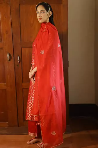 Tango red woven silk salwar suit