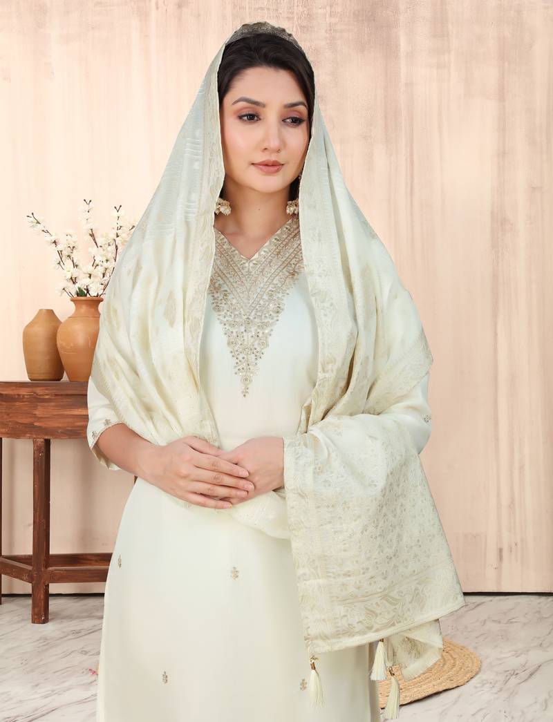 Silk Blend Fabric Embroidered Work Straight Cut Kurta, Pant and Dupatta Set