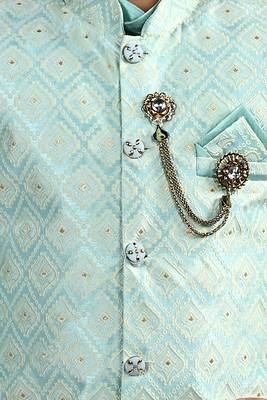 Boys ethnic motifs jacquard modi jacket with kurta & pajama set - sky blue 5