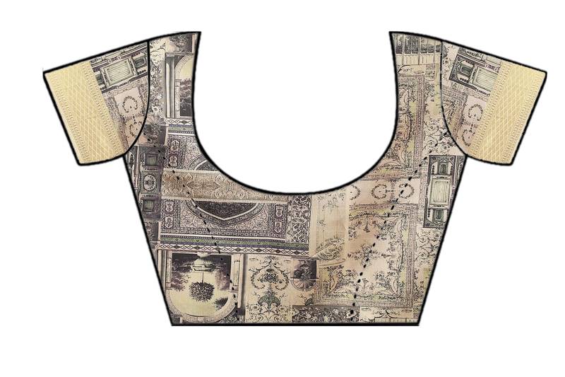 Peach Printed Cotton Poly Saree With Blouse