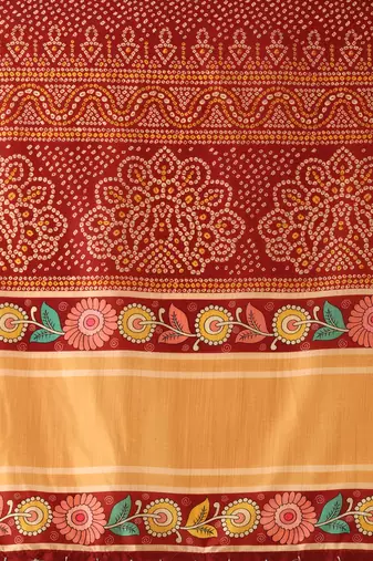 Kalamkari Digital Print Satin SemiStitched Lehenga Choli With Unstitched SequnceBlouse and Silk Dupatta For Women