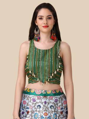 Kalamkari Digital Print Satin SemiStitched Lehenga Choli With Unstitched SequnceBlouse and Silk Dupatta For Women 4