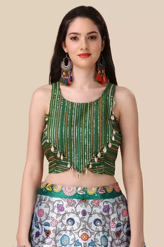 Kalamkari Digital Print Satin SemiStitched Lehenga Choli With Unstitched SequnceBlouse and Silk Dupatta For Women