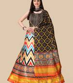 Ajarakh Digital Print Satin SemiStitched Lehenga Choli With Unstitched Sequnce Blouse and Shiney Silk Dupatta For Women