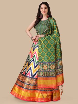Ajarakh Digital Print Satin SemiStitched Lehenga Choli With Unstitched Sequnce Blouse and Shiney Silk Dupatta For Women 1