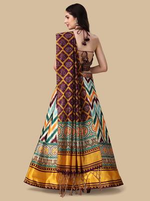 Ajarakh Digital Print Satin SemiStitched Lehenga Choli With Unstitched Sequnce Blouse and Shiney Silk Dupatta For Women 2
