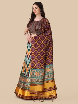 Ajarakh Digital Print Satin SemiStitched Lehenga Choli With Unstitched Sequnce Blouse and Shiney Silk Dupatta For Women 3