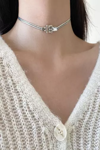 Silver plated belt necklace