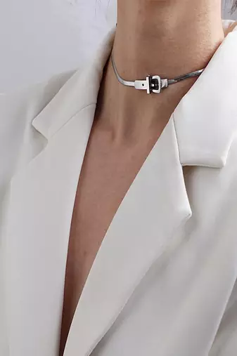 Silver plated belt necklace