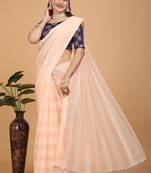 Peach Hot Fix Diamond Work Emblished Jimmy Choo Saree With Blouse (Un-Stitched)