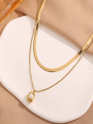 18k plated pearl layered necklace 2