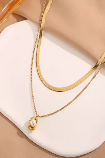 18k plated pearl layered necklace