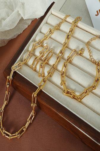 18k plated link necklace set