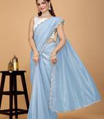 Firozi hot fix diamond work emblished jimmy choo saree with blouse (un-stitched)