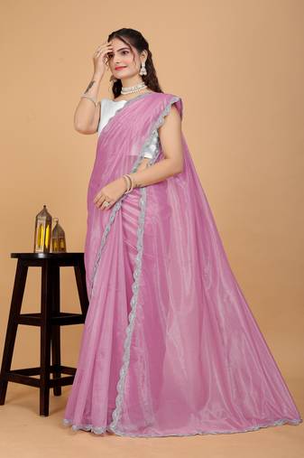 Pink Emblished Jimmy Choo Saree With Blouse (Un-Stitched)