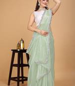 Light green emblished jimmy choo saree with blouse (un-stitched)