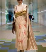 Cream Linen Woven Zari Weaving Casual Rich Pallu Saree With Blouse For Women