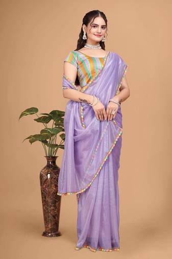 Purple Emblished Jimmy Choo Saree With Blouse (Un-Stitched)