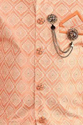 Boys ethnic motifs jacquard modi jacket with kurta & pajama set - orange 5