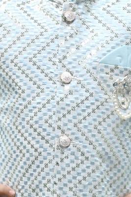 Boys zigzag embroidered sequined waistcoat with kurta & pant set - ice blue 5