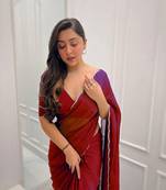 Red Colour Beautiful Chinnon Fabric Fully Hand Work Saree With Unstitched Blouse