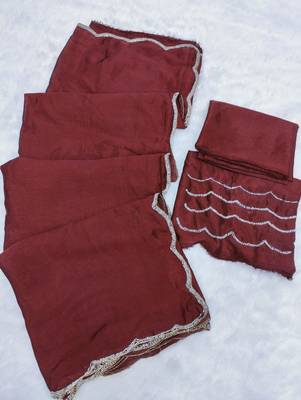 Red Colour Beautiful Chinnon Fabric Fully Hand Work Saree With Unstitched Blouse 2