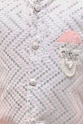 Boys zigzag embroidered sequined waistcoat with kurta & pant set - rose pink 5