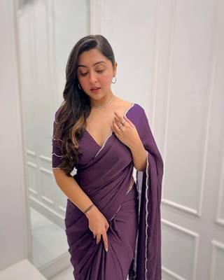 Onion Colour Beautiful Chinnon Fabric Fully Hand Work Saree With Unstitched Blouse 1