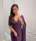 Onion Colour Beautiful Chinnon Fabric Fully Hand Work Saree With Unstitched Blouse