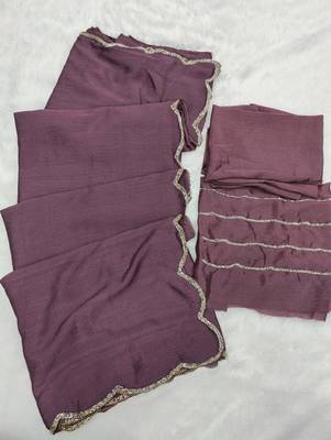 Onion Colour Beautiful Chinnon Fabric Fully Hand Work Saree With Unstitched Blouse 2