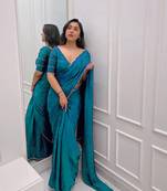 More Peach Colour Beautiful Chinnon Fabric Fully Hand Work Saree With Unstitched Blouse