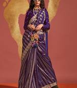 Purple Georgette Zari Banarasi And Zari Weaving Rich Pallu Saree With Blouse For Women