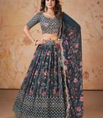 Digital Print Georget Multi Sequnce Work Lehenga Choli With Unstitched Blouse and Stitched print Dupatta For Women