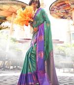 Weaving Zari Katan Silk Classic Saree For Festival In Aqua Green