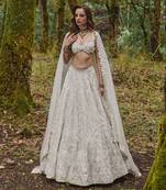 White embroidery Organza Lehenga Set