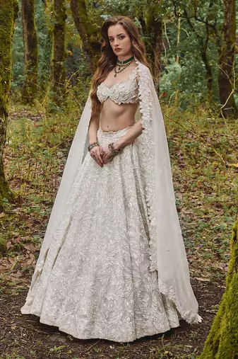 White embroidery Organza Lehenga Set