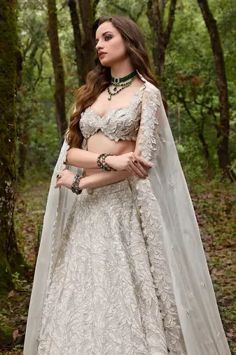 White embroidery Organza Lehenga Set