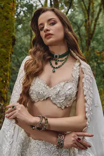 White embroidery Organza Lehenga Set