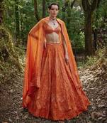 Orange embroidered Organza Lehenga Set