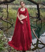 scarlet red embroidered Organza Lehenga Set