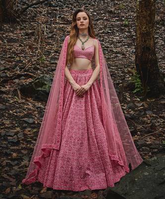 Pink embroidered Organza Lehenga Set 1