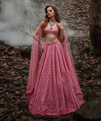 Pink embroidered Organza Lehenga Set 2