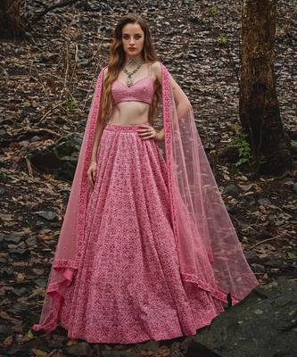 Pink embroidered Organza Lehenga Set 3