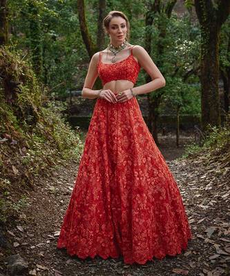 orange embroidered Organza Lehenga Set 1