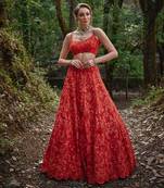 orange embroidered Organza Lehenga Set