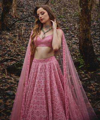 Pink embroidered Organza Lehenga Set 4