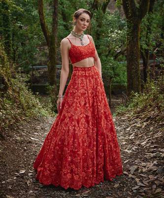 orange embroidered Organza Lehenga Set 2