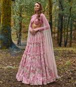 Pink embroidered Organza Lehenga Set