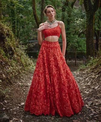orange embroidered Organza Lehenga Set 3