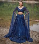 Midnight Blue embroidered Organza Lehenga Set